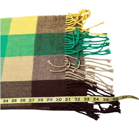 100% Cashmere Checked Scarf Fringe Detailing Made in Scotland 72" x 12" - Picture 4 of 4